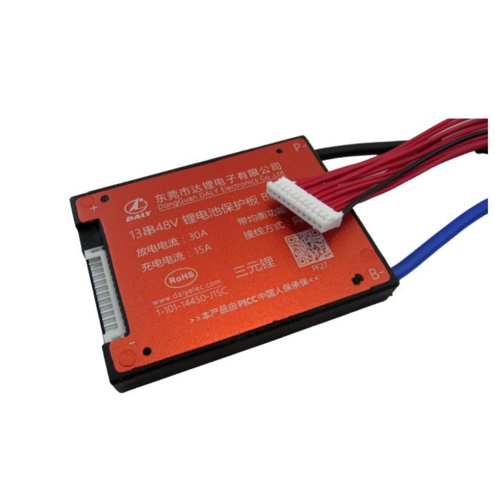 Плата защиты Daly для Li-ion батарей 13S 48В 30А (с функцией балансировки и термозащитой)